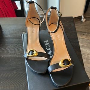 Coach Odetta Leather Ankle-strap Wedge Sandal